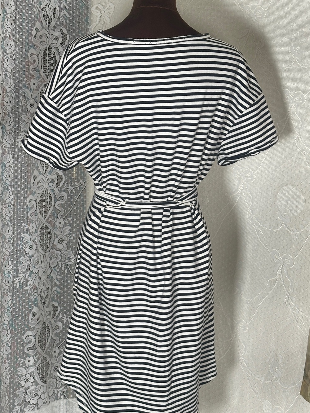 Lucky Brand Black & White Striped Belted Mini Dress